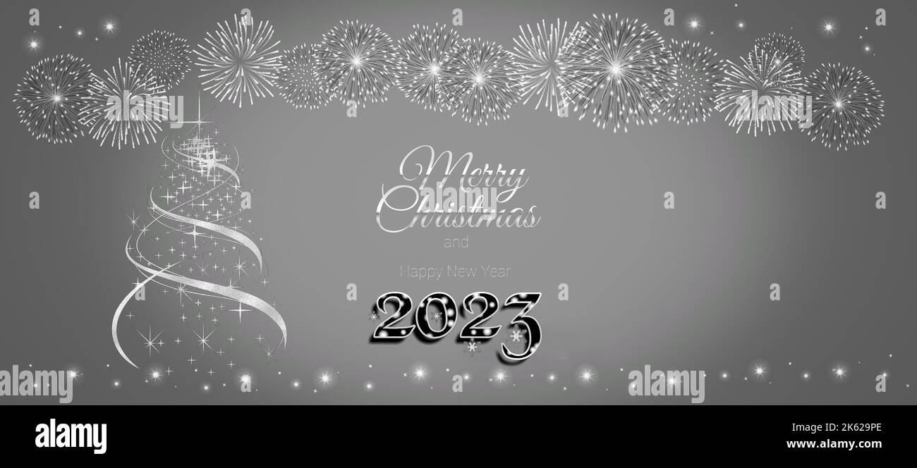 Merry Christmas and happy new year 2023 greeting card with bokeh lights ...