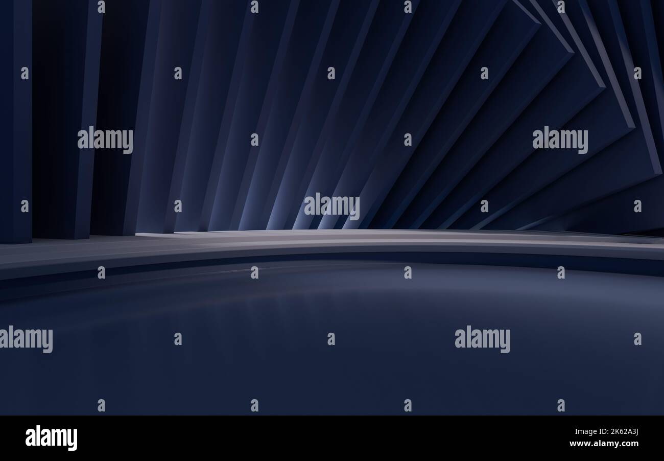Dark room with geometric structure, 3d rendering. Computer digital ...