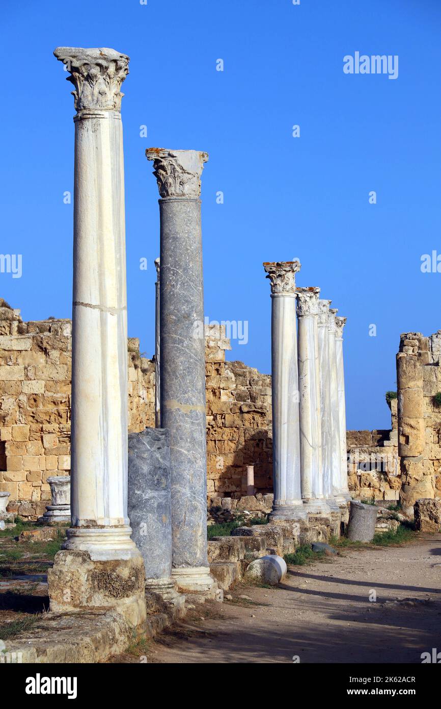 Salamis Roman City near Famagusta (Gazimagusa) Turkish Replublic of Northern Cyprus. Stock Photo