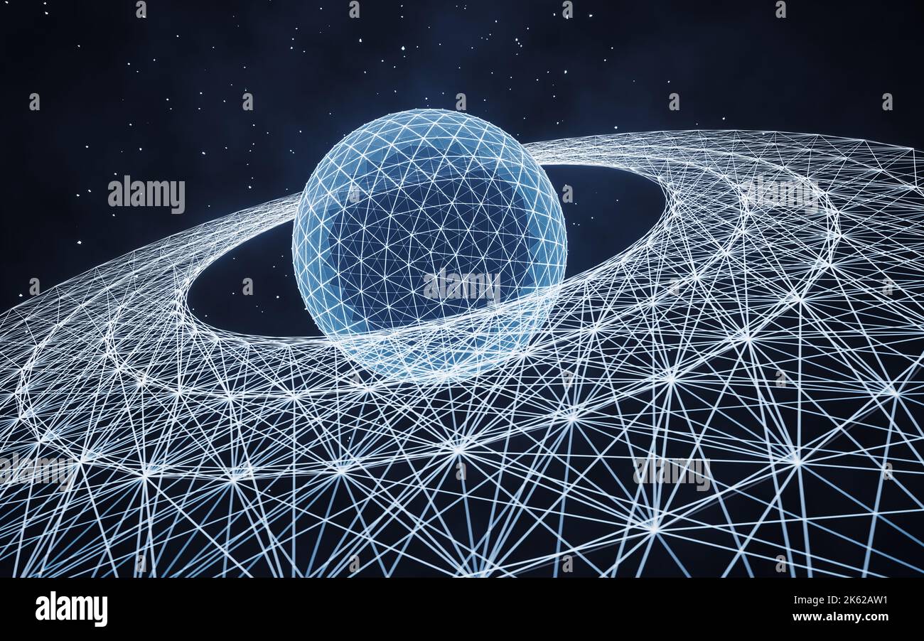 Digital sphere with glowing lines structure, 3d rendering. Computer ...