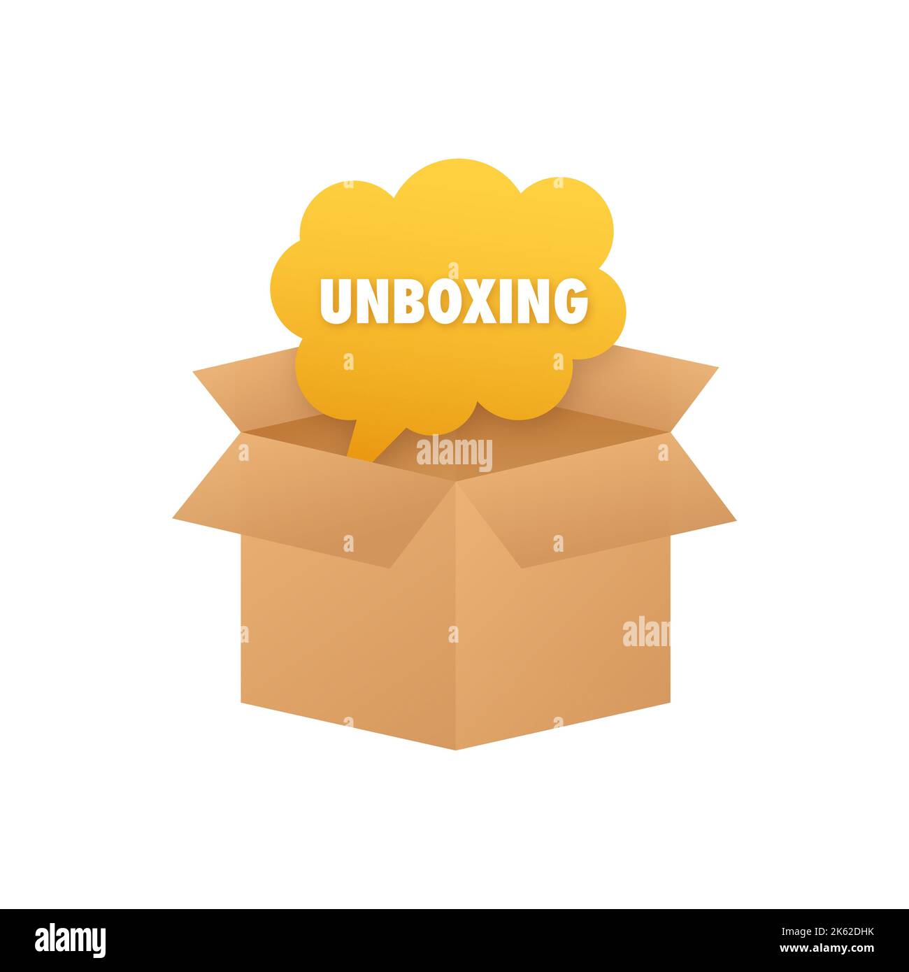 Unpack, package unboxing template. Box Open. Vector stock illustration. Stock Vector