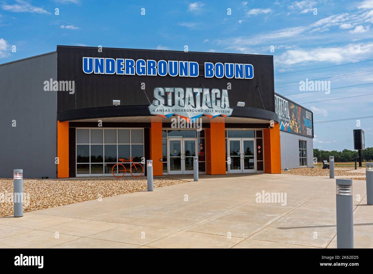 Hutchinson, Kansas - The entrance to the Strataca Underground Salt Mine Museum. Visitors can descend 650 feet and tour sections that have previously b Stock Photo