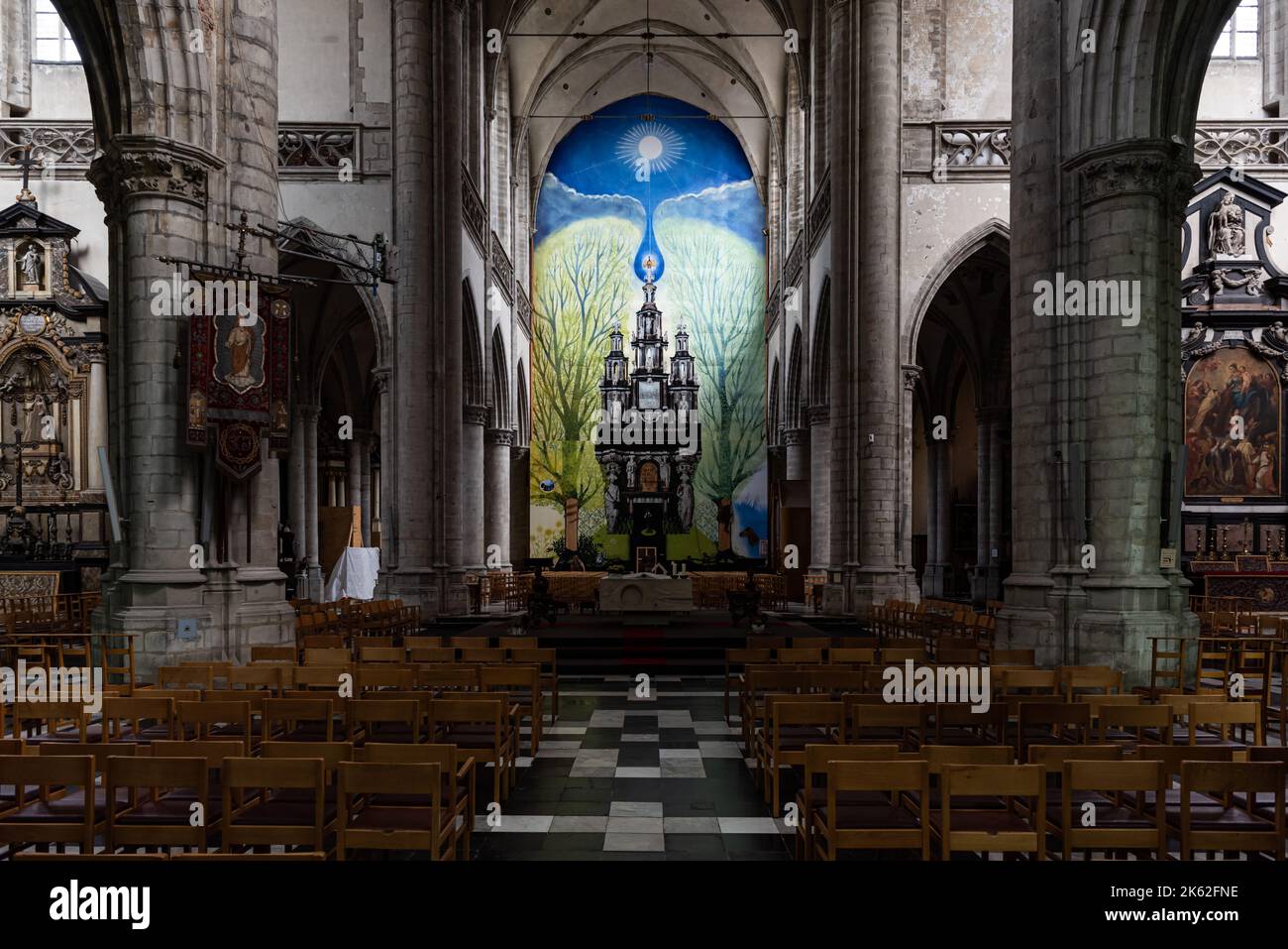 Aalst, East Flanders Region, Belgium - 07 15 2021 - Gothic interior design of the Stock Photo