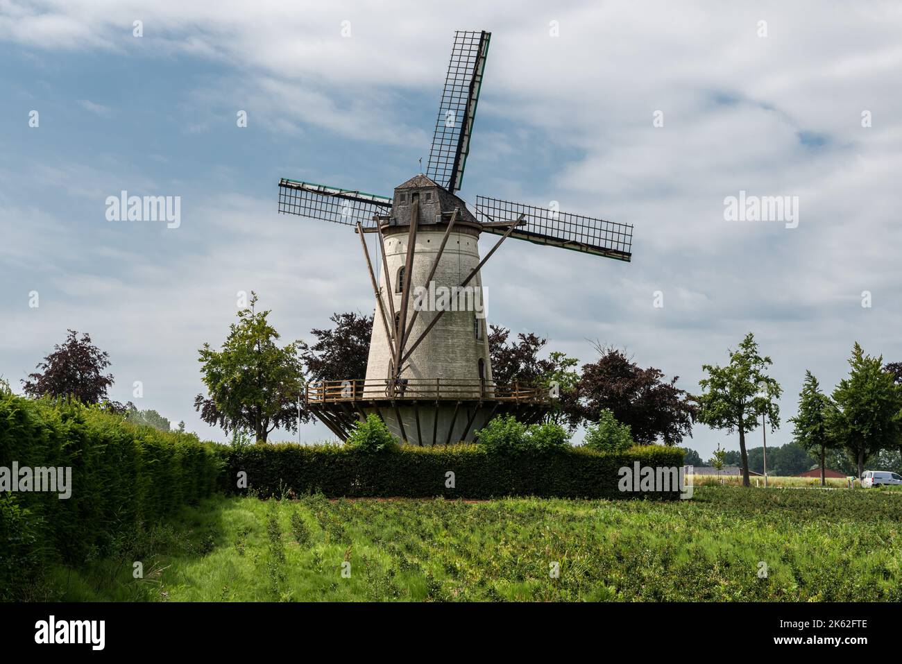 Wetteren, East Flanders Region, Belgium - 07 15 2021 Belgian traditional windmill in the fields Stock Photo