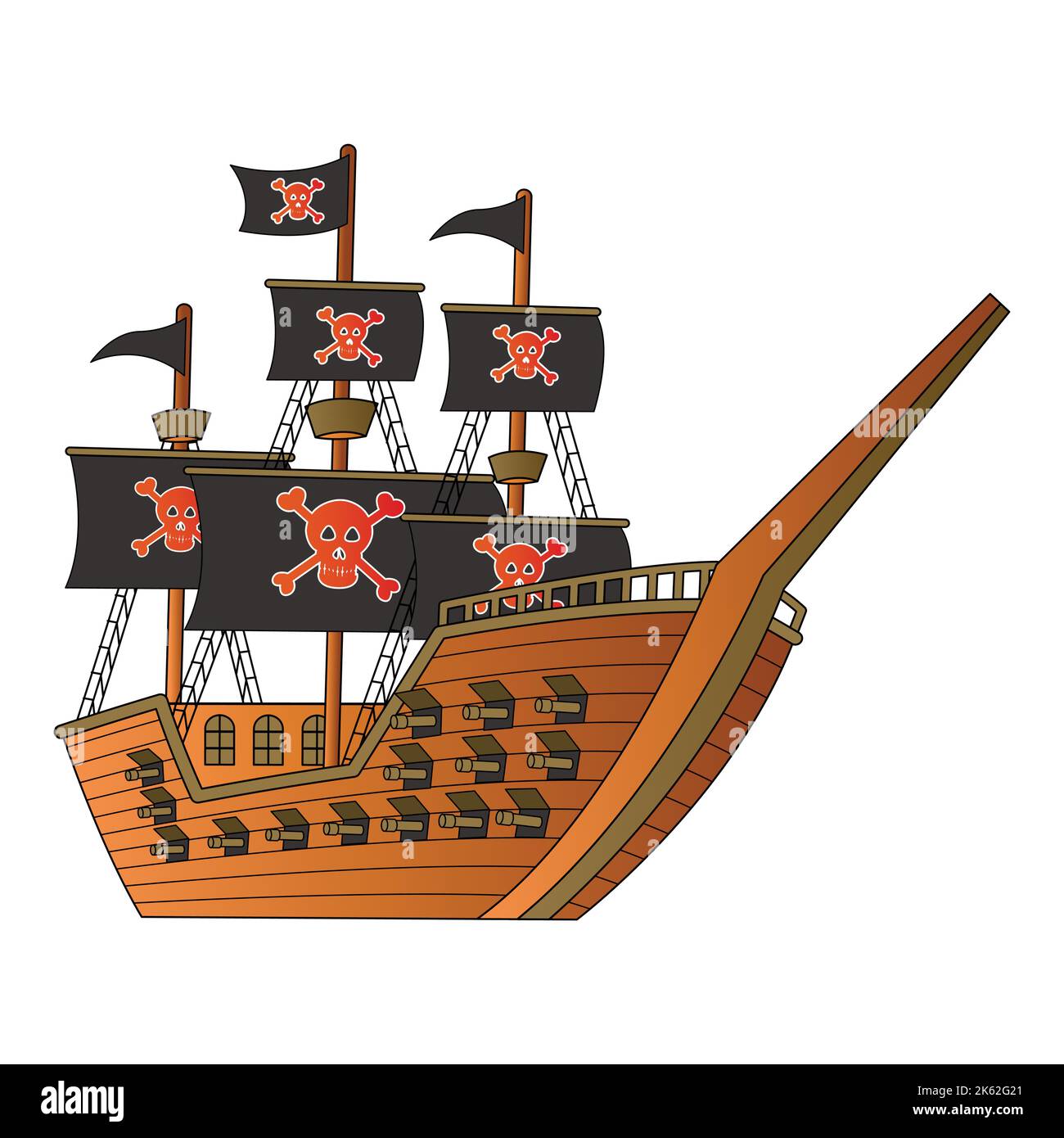 cute of pirates ship on cartoon version,vector illustration Stock