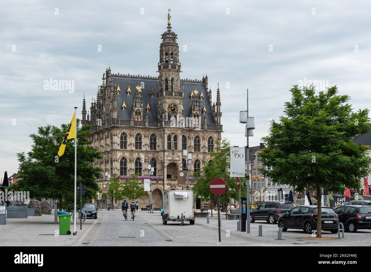 Oudenaarde, East Flanders Region -  Belgium - 07 11 2021 Facade of the gothic town hall Stock Photo