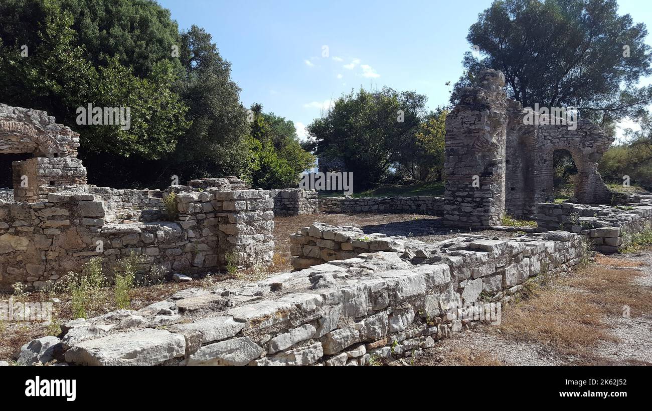 Butrint National Park is a protected natural area, it includes the archaeological site of Butrint and protects the city and the surrounding landscape. Stock Photo