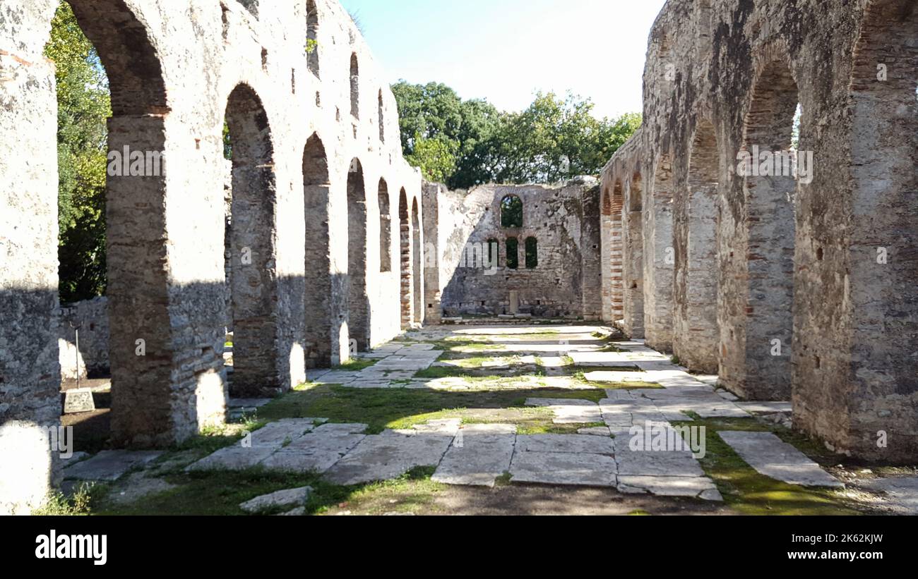 Butrint National Park is a protected natural area, it includes the archaeological site of Butrint and protects the city and the surrounding landscape. Stock Photo