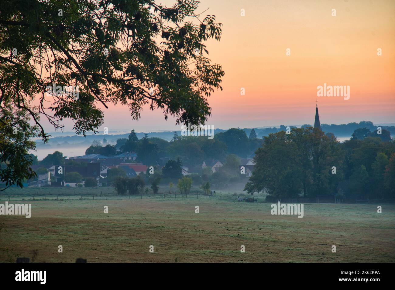 foggy morning near Plailly in the Val d'Oise in France Stock Photo