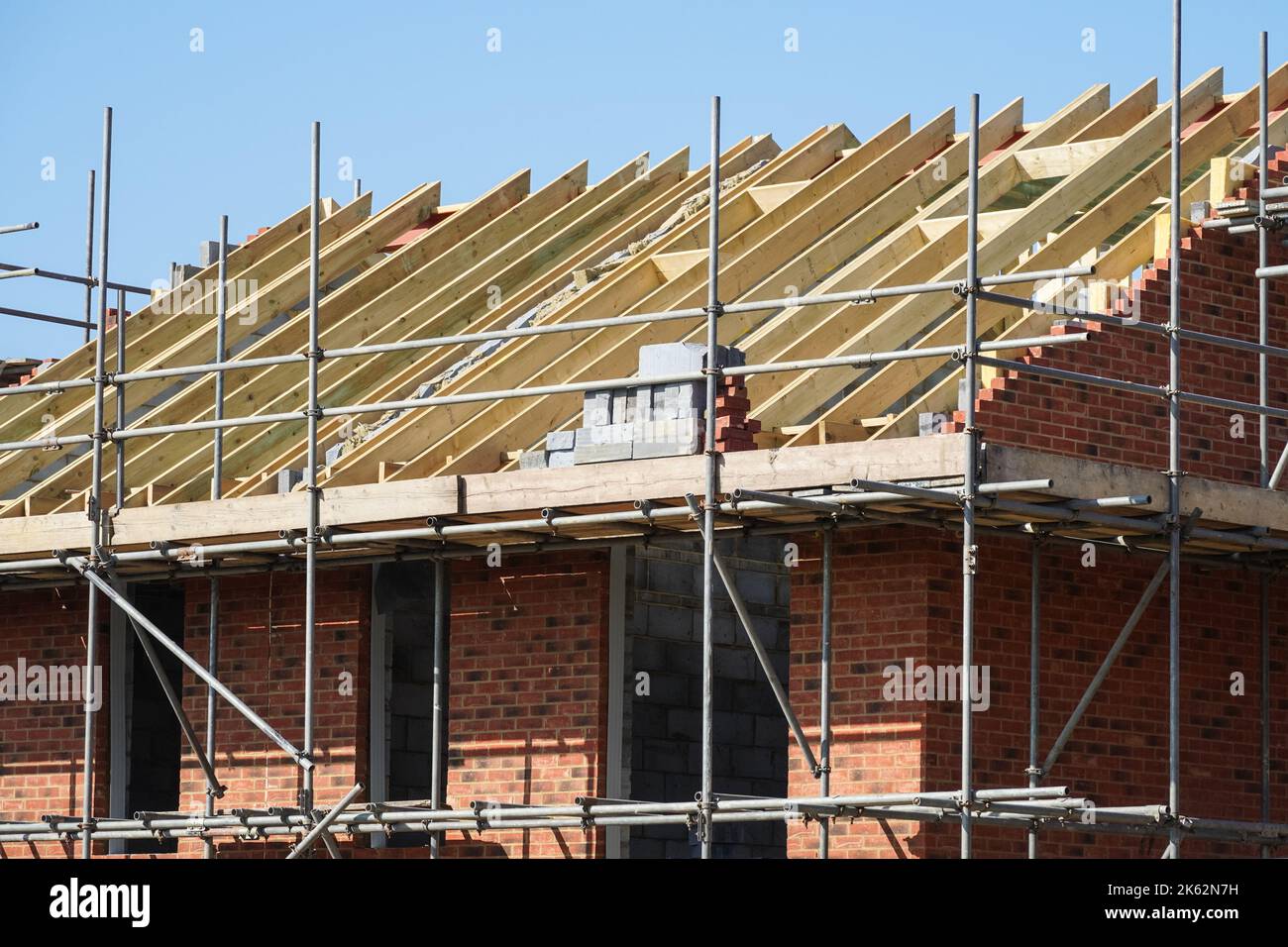 New roof construction, timber structure of a new build house, London