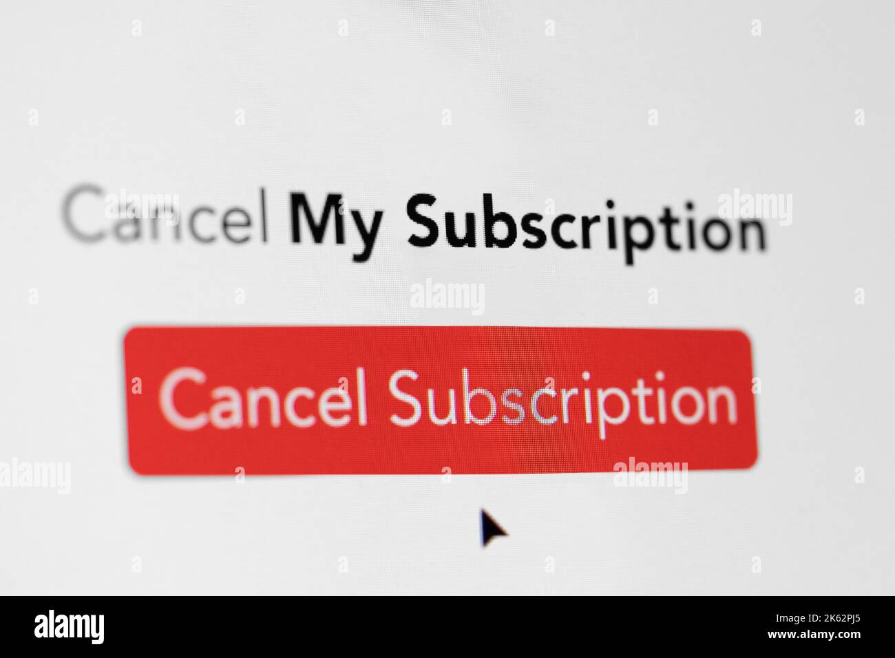 Close Up Of Computer Screen With Cancel My Subscription Message To Save Money In Cost Of Living Crisis Stock Photo