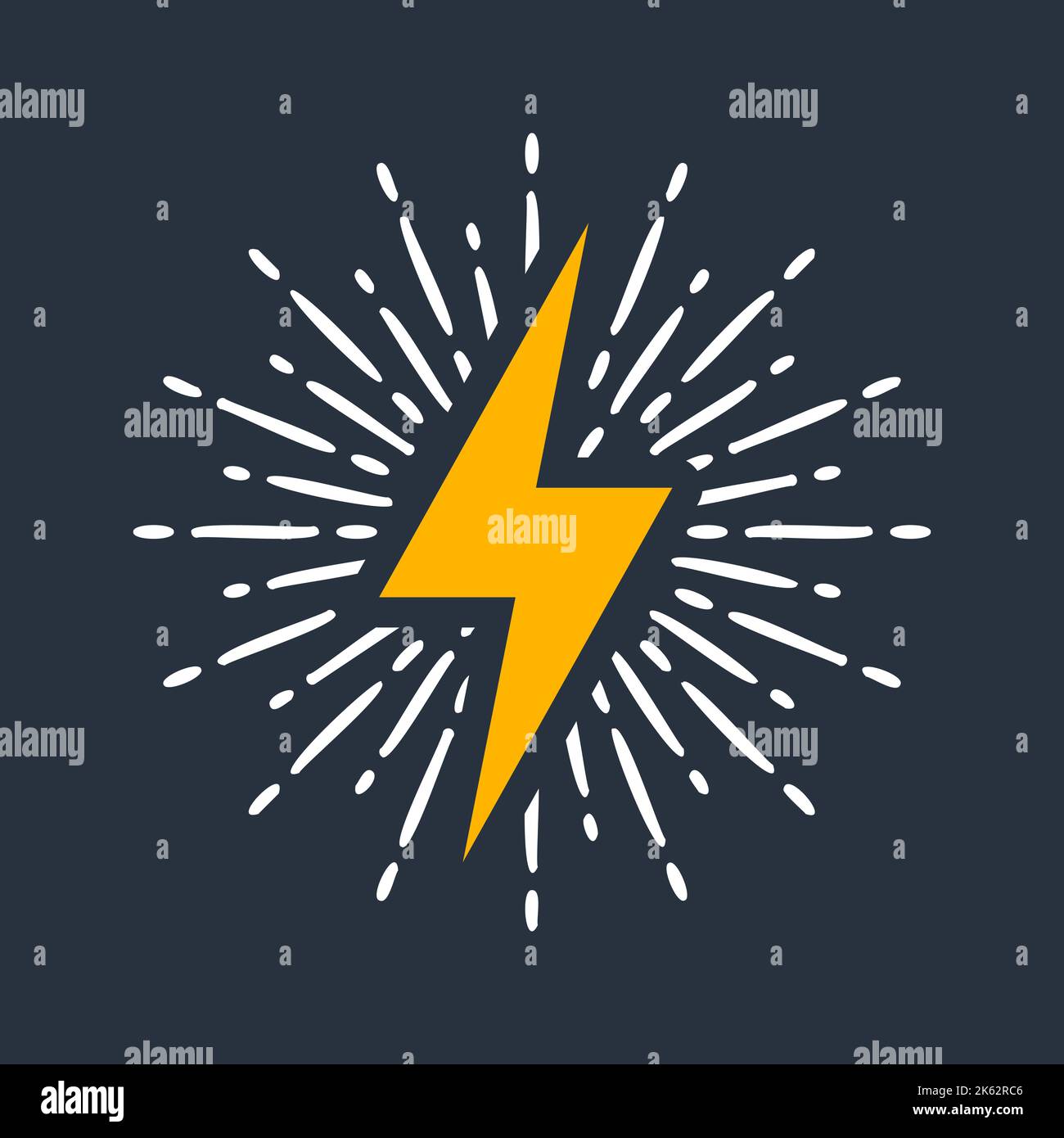 Yellow vintage lightning bolt and sun rays. Lightnings with sunburst ...