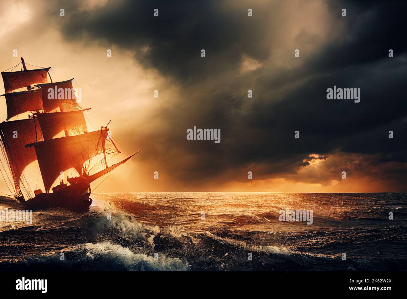 Pirate ship in storm with torn sails. 3D illustration Stock Photo Alamy