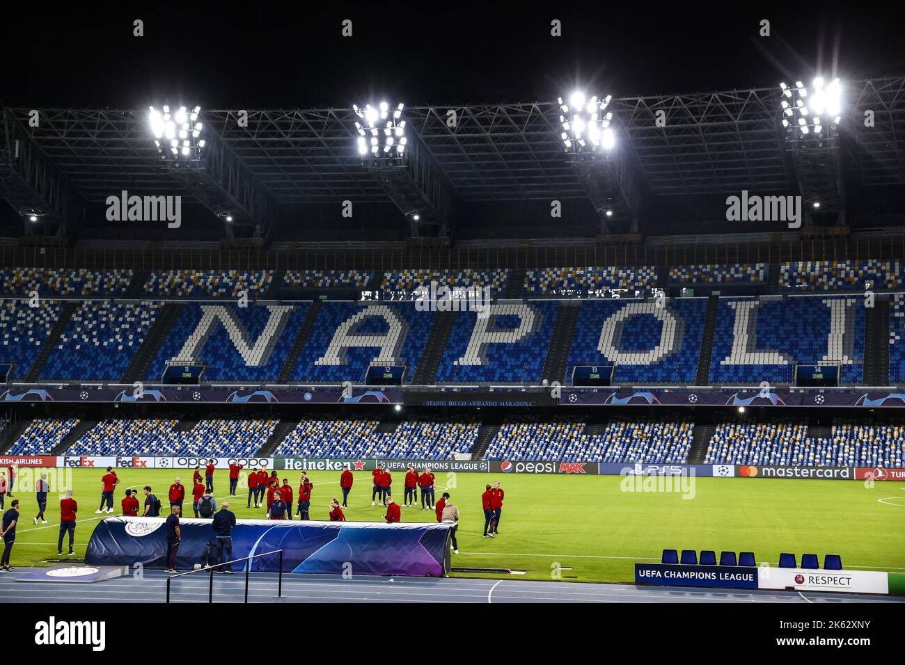 NAPLES - Ajax players during the Walkaround the pitch ahead of the Champions League match against SSC Napoli at Stadium Diego Armando Maradona on October 11, 2022 in Naples, Italy. ANP MAURICE VAN STEEN Stock Photo