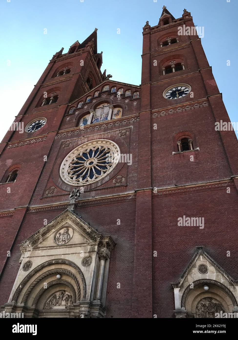 A low angle of the Cathedral of St. Peter in Dakovo, Croatia. Stock Photo