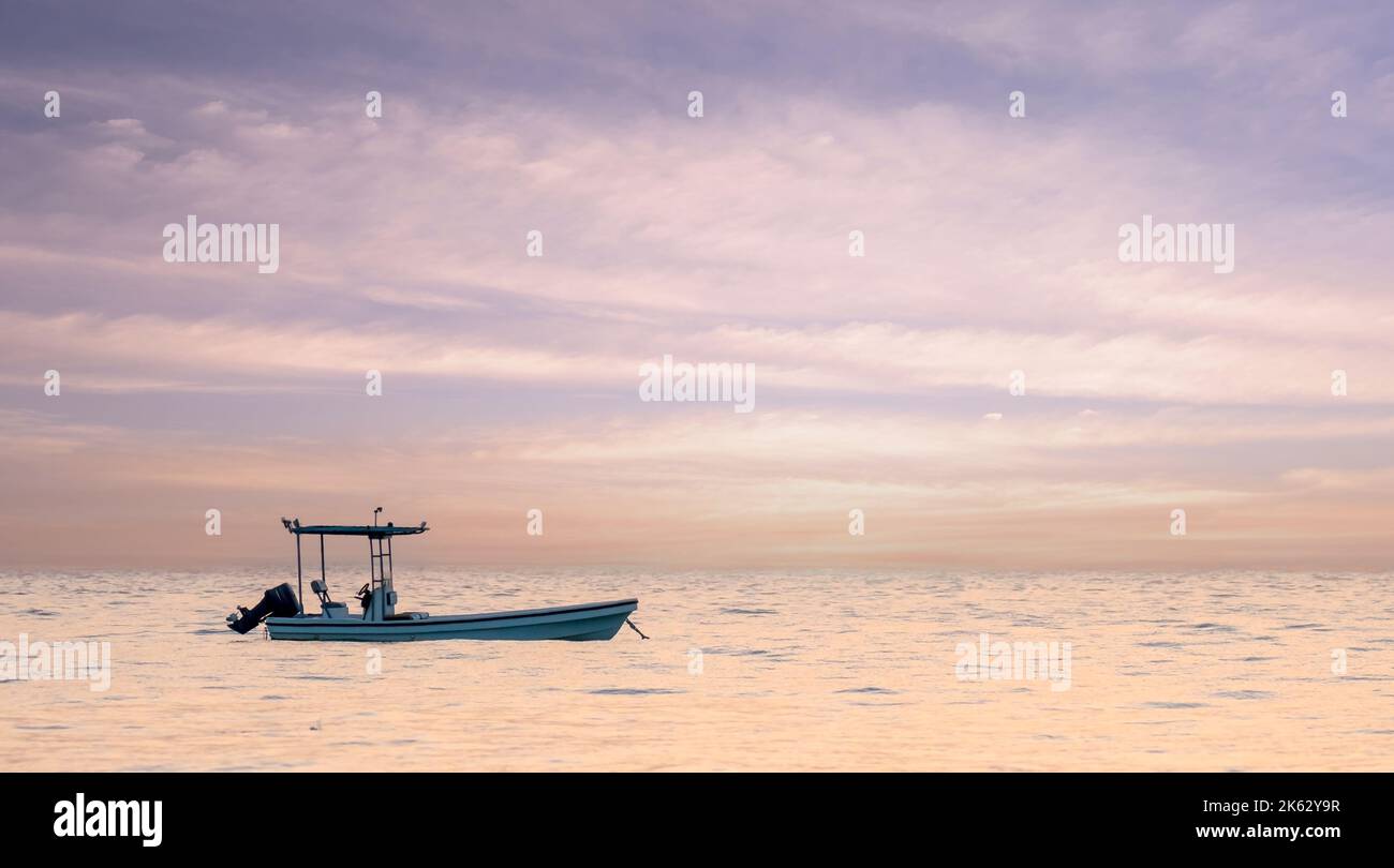 Lonely traditional fishing boat in qatar waters Stock Photo Alamy