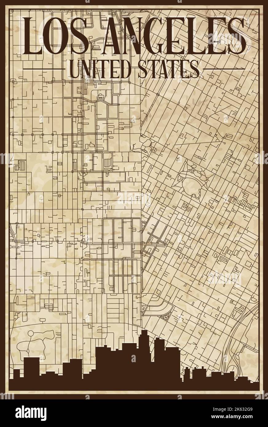 Hand drawn downtown streets network - Hand Drawn Downtown Streets Network Printout Map Of Los Angeles United States Of America 2K632G9 