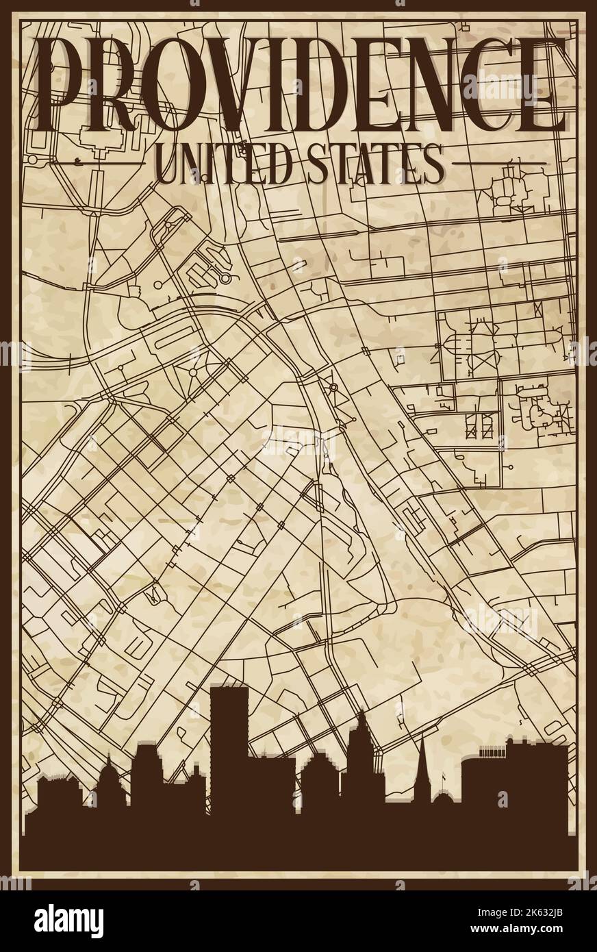 Hand drawn downtown streets network - Hand Drawn Downtown Streets Network Printout Map Of Providence United States Of America 2K632JB 