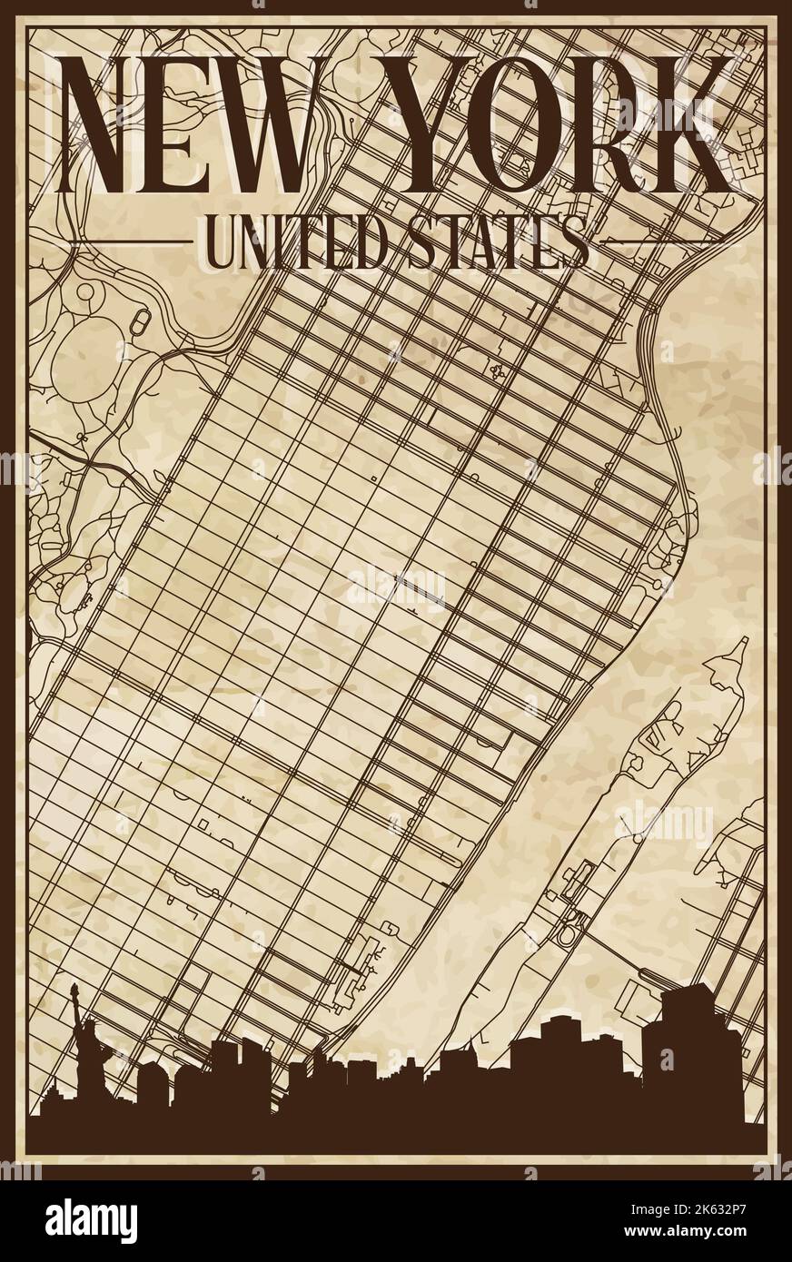 Hand drawn downtown streets network - Hand Drawn Downtown Streets Network Printout Map Of New York City United States Of America 2K632P7 
