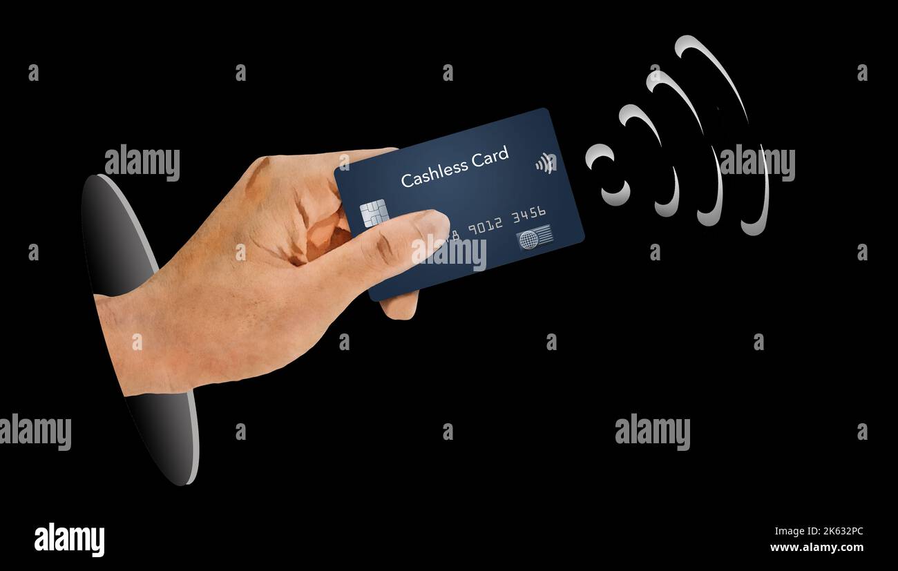 A hand holds a credit card capable of contactless payments via near