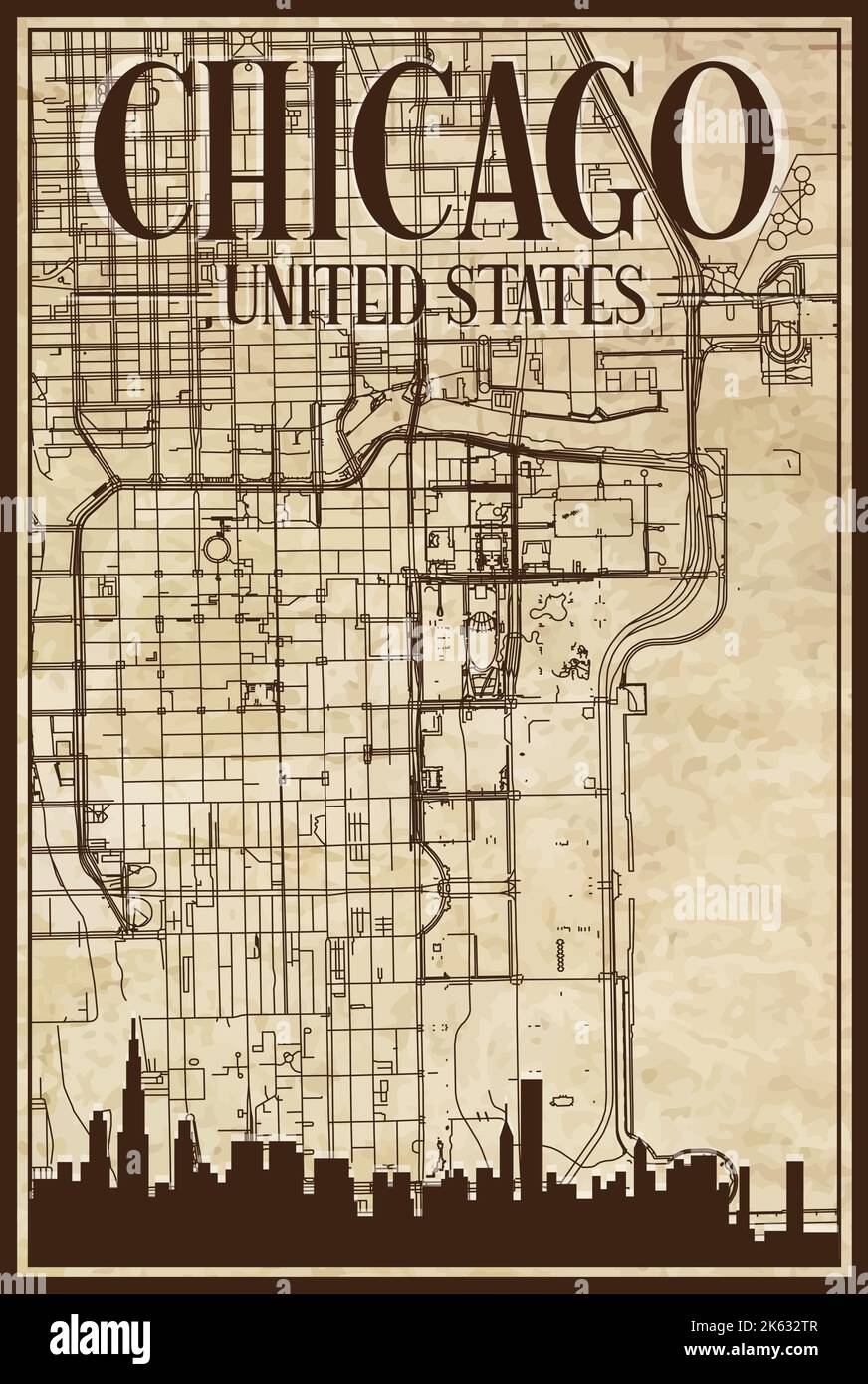 Hand drawn downtown streets network - Hand Drawn Downtown Streets Network Printout Map Of Chicago United States Of America 2K632TR