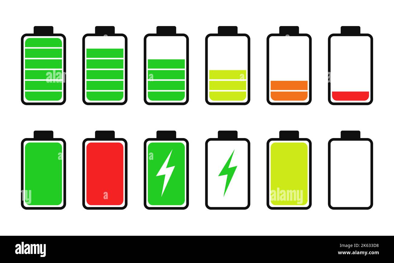Battery charge status set. Collection icon phone battery energy levels