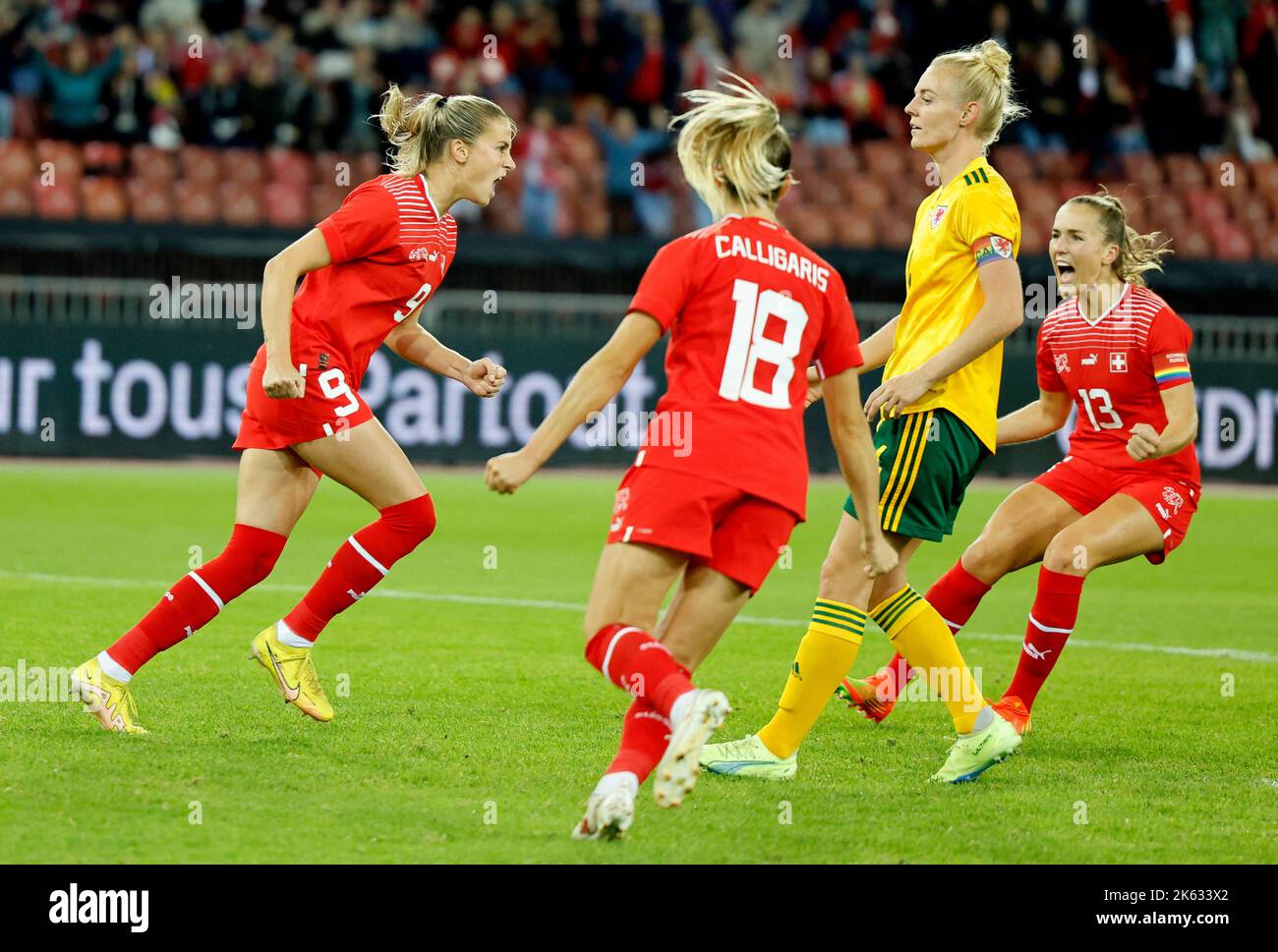 Soccer Football - FIFA Women's World Cup - UEFA Qualifiers - Switzerland v Wales - Stadion Letzigrund, Zurich, Switzerland - October 11, 2022 Switzerland's Ana-Maria Crnogorevic celebrates a goal before it is disallowed REUTERS/Stefan Wermuth Stock Photo
