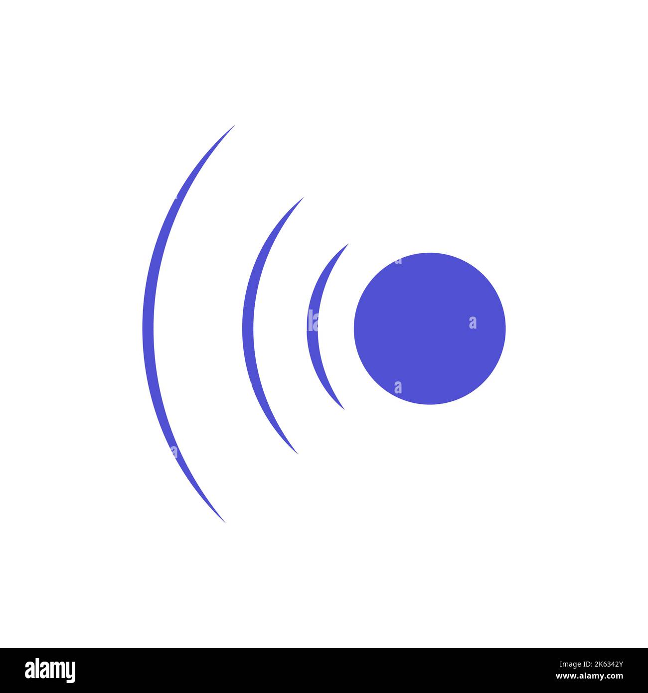 Echo sonar waves. Blue radar symbol on sea and ultrasonic signal reflection. Icon detect and scan vibration or water. Round pulsating circle wave syst Stock Vector