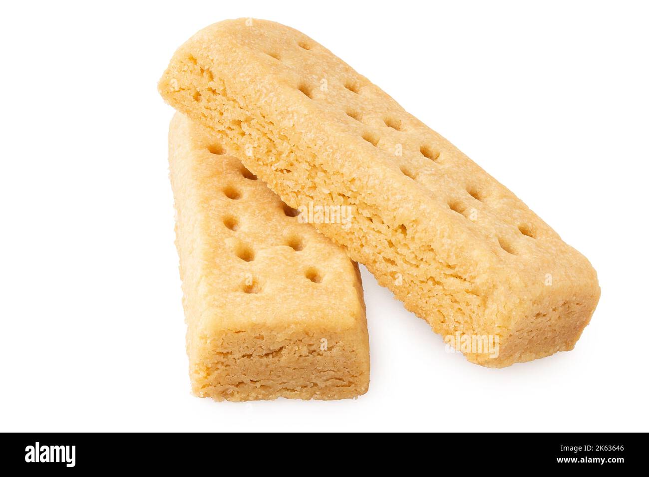 Two butter shortbread finger biscuits isolated on white Stock Photo - Alamy