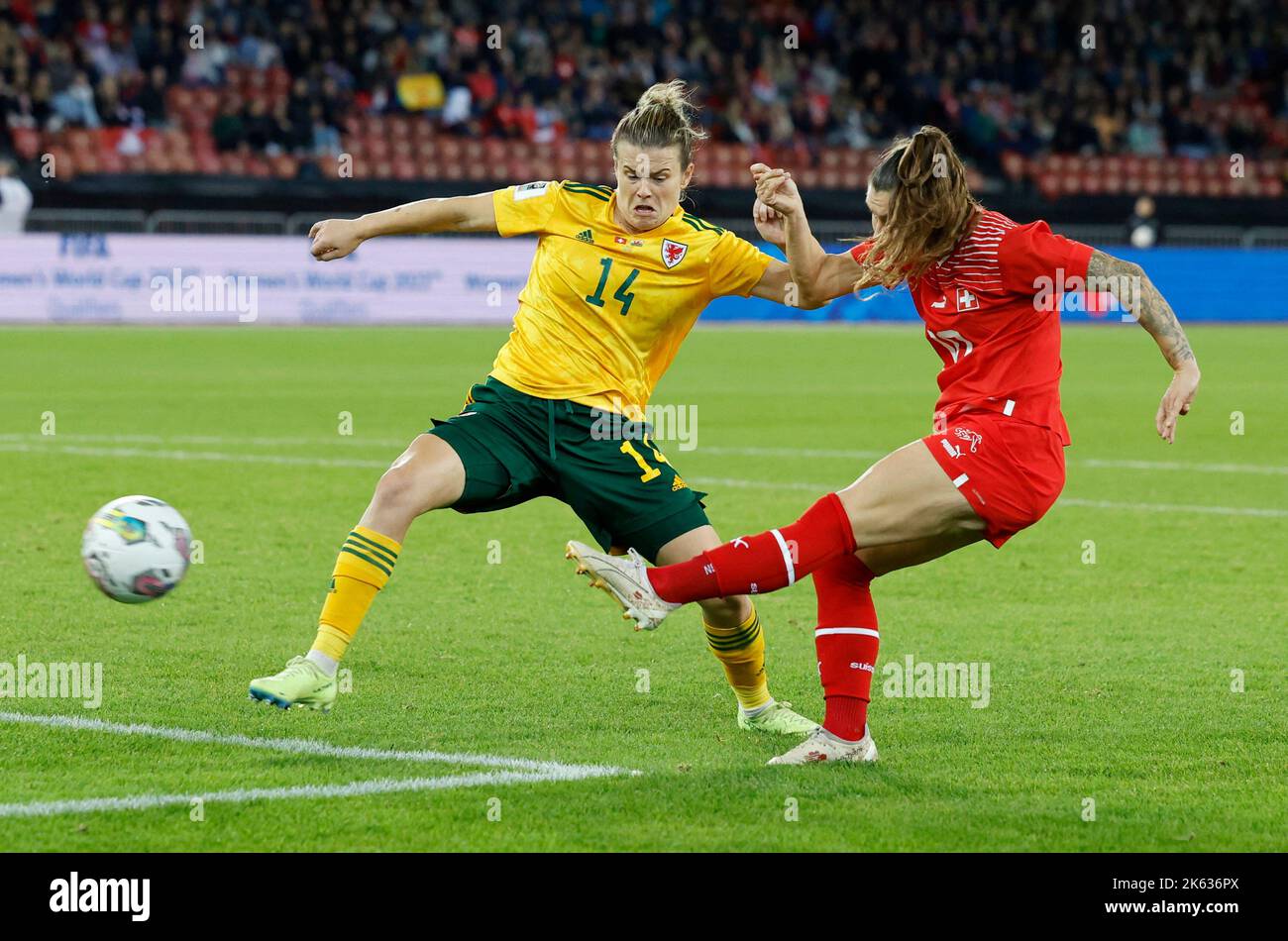 Soccer Football - FIFA Women's World Cup - UEFA Qualifiers - Switzerland v Wales - Stadion Letzigrund, Zurich, Switzerland - October 11, 2022 Switzerland's Ramona Bachmann scores their second goal REUTERS/Stefan Wermuth Stock Photo