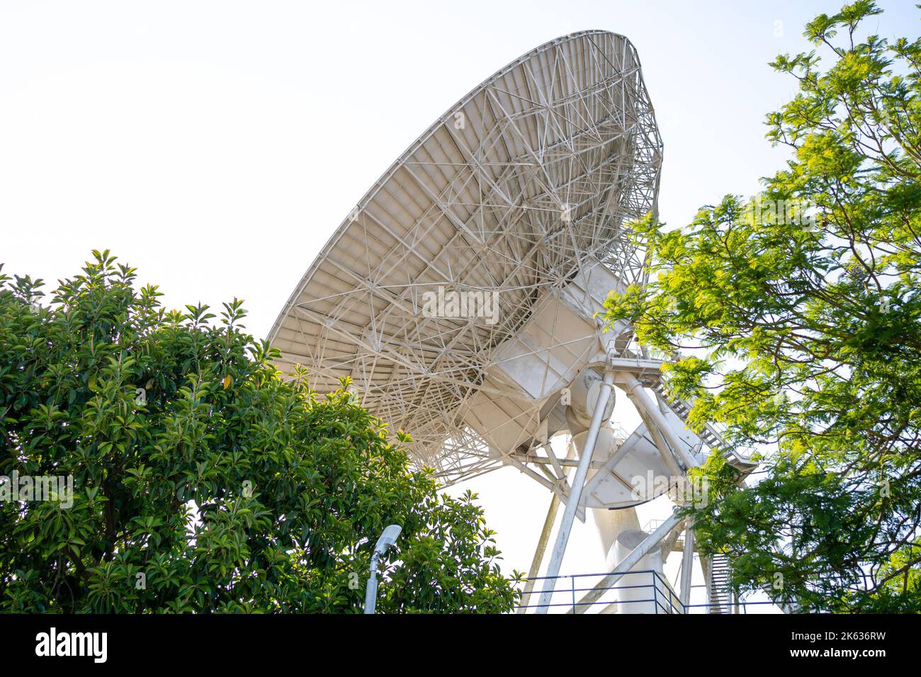 Earth based astronomical radio telescope. Radio telescopes used in science for space observation and distant objects exploring. Stock Photo