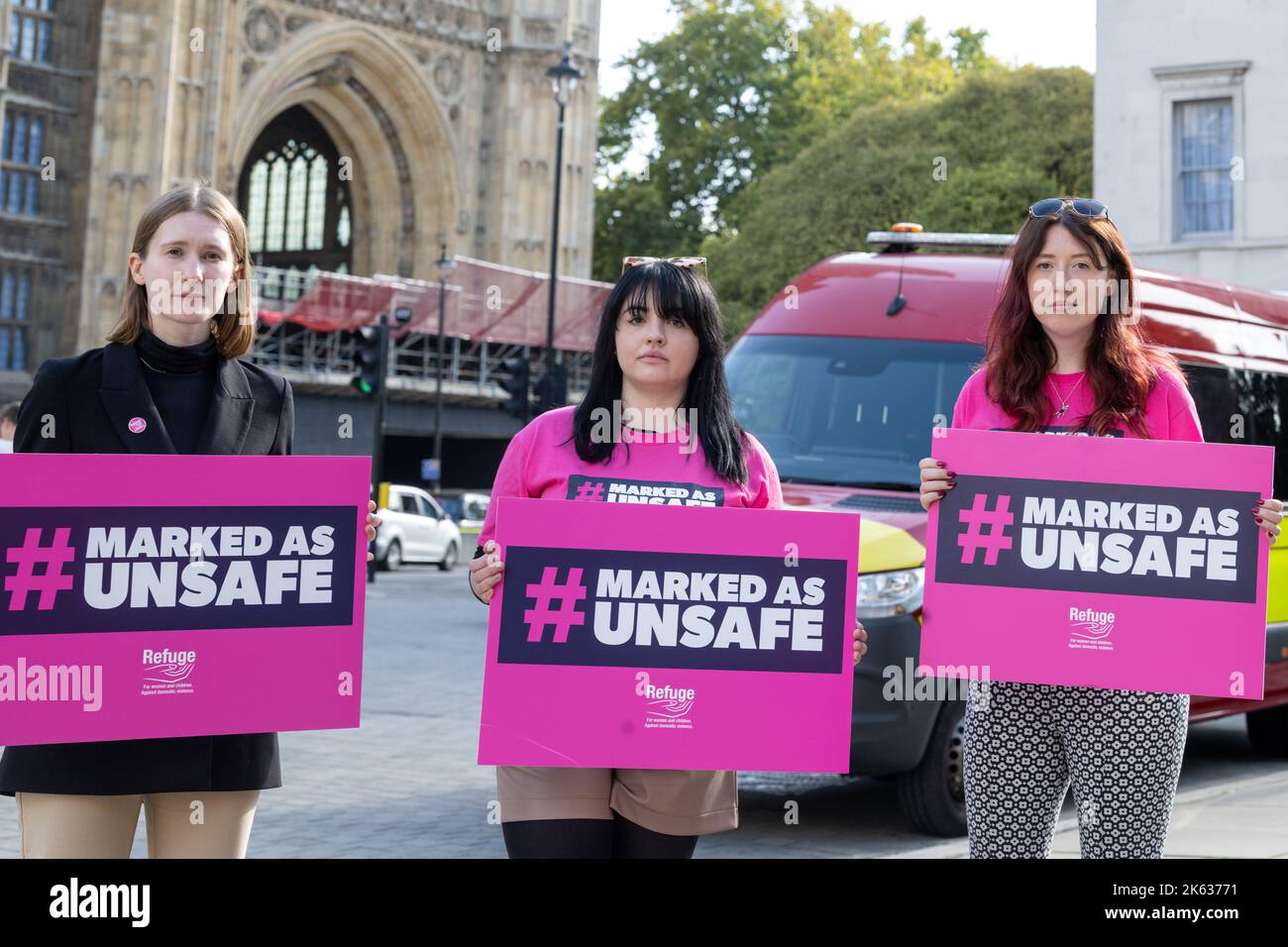 London, UK. 11th Oct, 2022. Refuge the charity for women and children against domestic abuse launched their #markedasunsafe campaign in Westminster today; to highlight how social media companies are failing to protect women and girls from online abuse and harassment and urged the government to tackle violence against women in the Online Safety Bill. Credit: Ian Davidson/Alamy Live News Stock Photo
