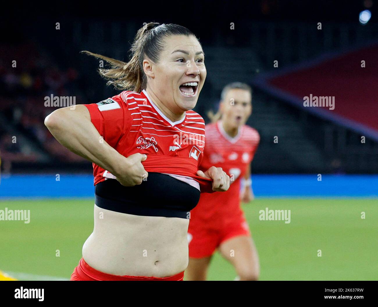 Soccer Football - FIFA Women's World Cup - UEFA Qualifiers - Switzerland v Wales - Stadion Letzigrund, Zurich, Switzerland - October 11, 2022 Switzerland's Ramona Bachmann celebrates scoring their second goal REUTERS/Stefan Wermuth Stock Photo