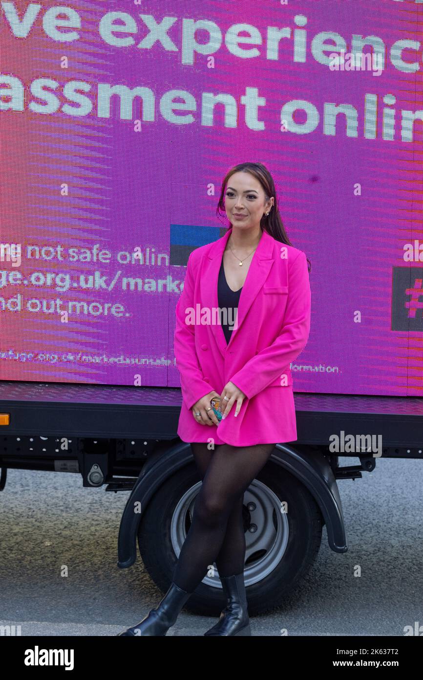 London, UK. 11th Oct, 2022. Refuge the charity for women and children against domestic abuse launched their #markedasunsafe campaign in Westminster today; to highlight how social media companies are failing to protect women and girls from online abuse and harassment and urged the government to tackle violence against women in the Online Safety Bill. Pictured Sharon Gaffka Credit: Ian Davidson/Alamy Live News Stock Photo