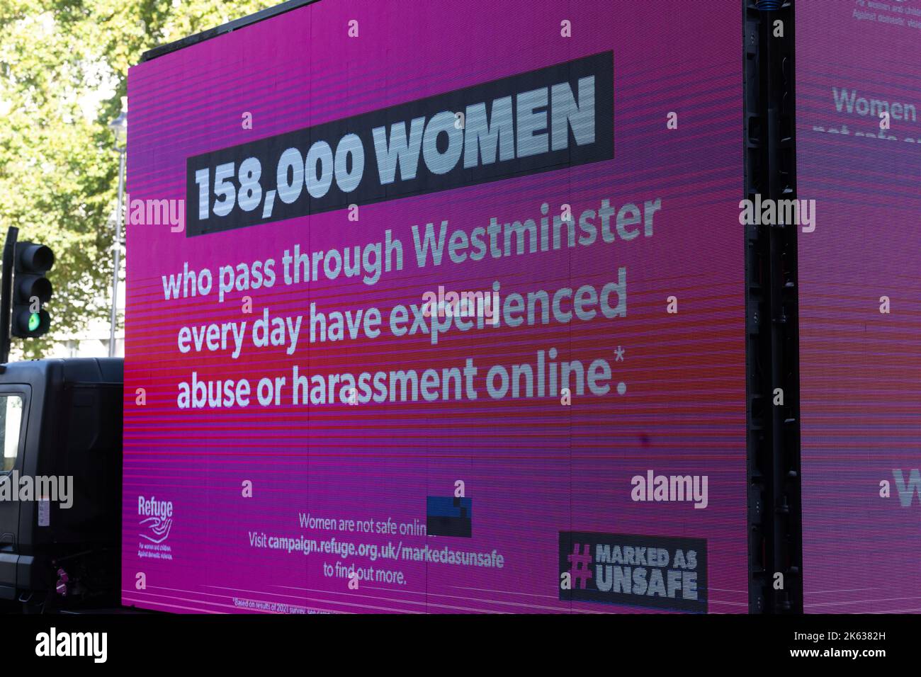 London, UK. 11th Oct, 2022. Refuge the charity for women and children against domestic abuse launched their #markedasunsafe campaign in Westminster today; to highlight how social media companies are failing to protect women and girls from online abuse and harassment and urged the government to tackle violence against women in the Online Safety Bill. Credit: Ian Davidson/Alamy Live News Stock Photo