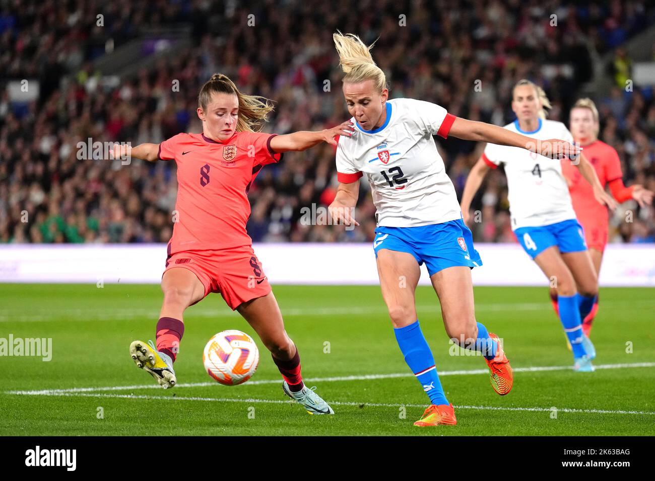 Kristyna Ruzickova of Slavia Praha challenges for the ball with