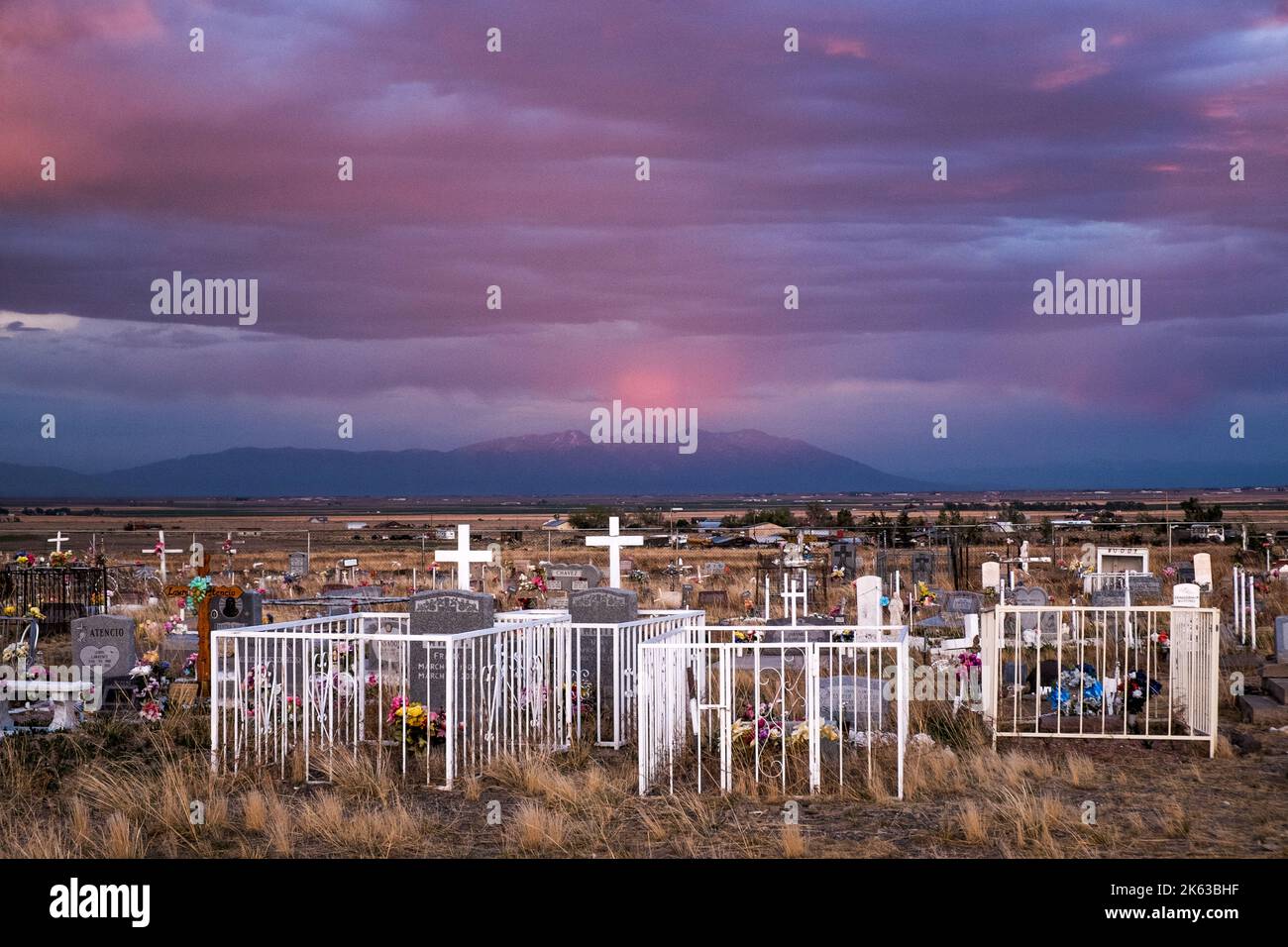 La Garita, Colorado, cemetery at sundown Stock Photo