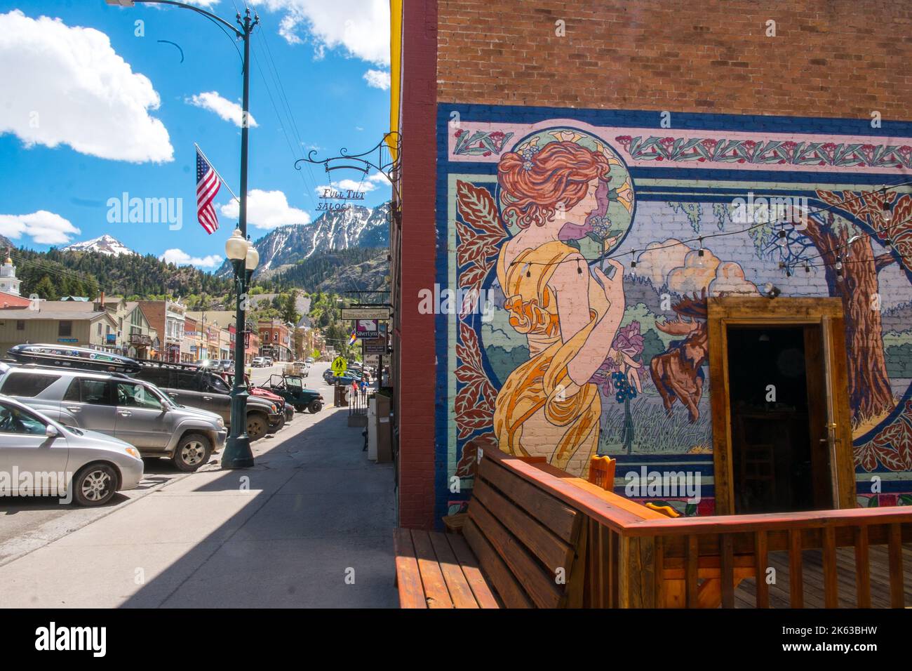 Ouray, Colorado, Full Tilt Saloon, art nouveau mural of a woman Stock Photo