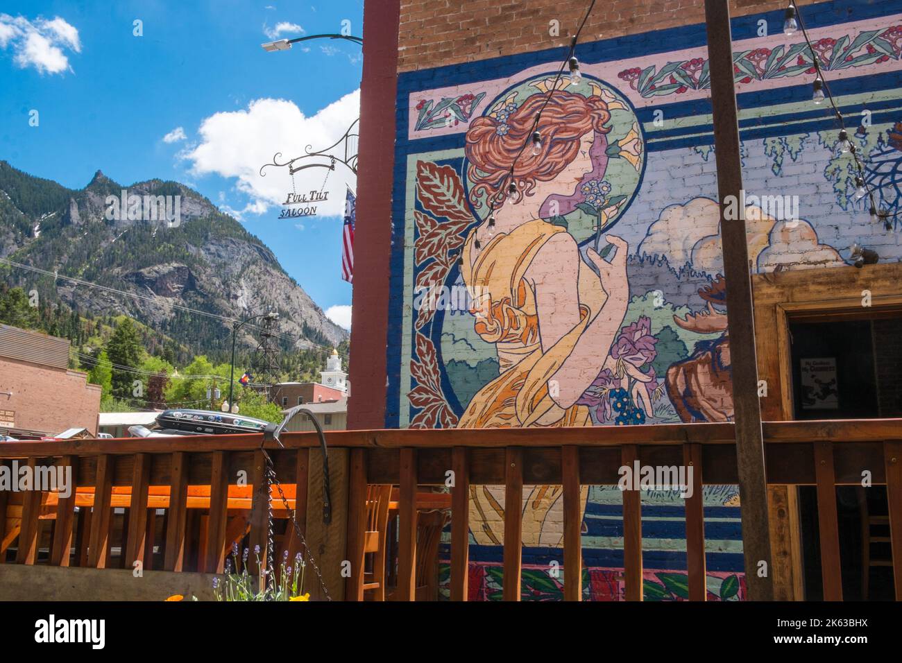Ouray, Colorado, Full Tilt Saloon, art nouveau mural of a woman Stock Photo