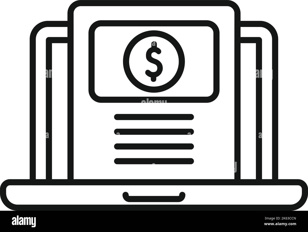 Laptop monetize icon outline vector. Social media. Content sales Stock ...