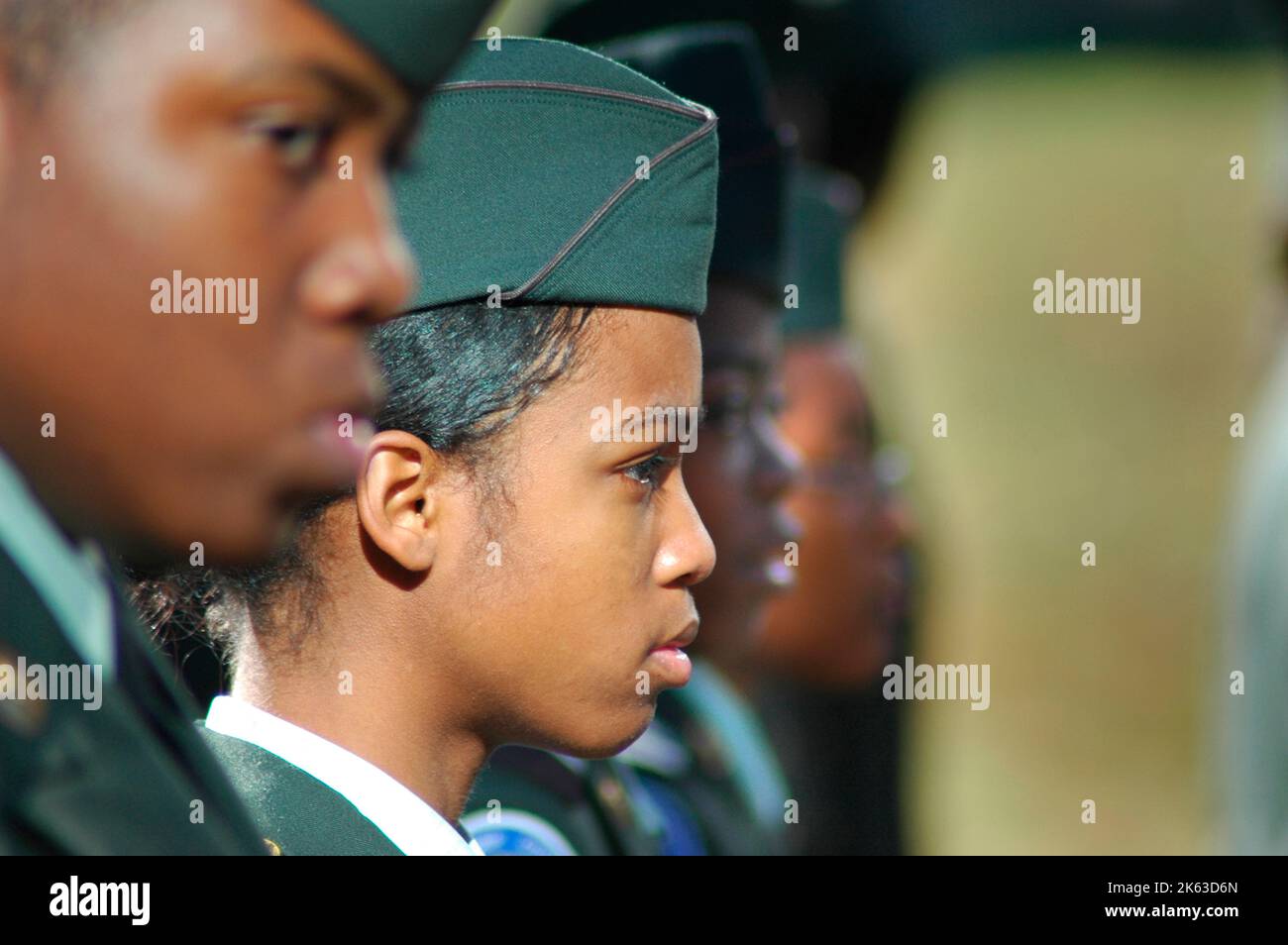Girl in Army ROTC roll call at all black student High school in Atlanta Stock Photo Alamy