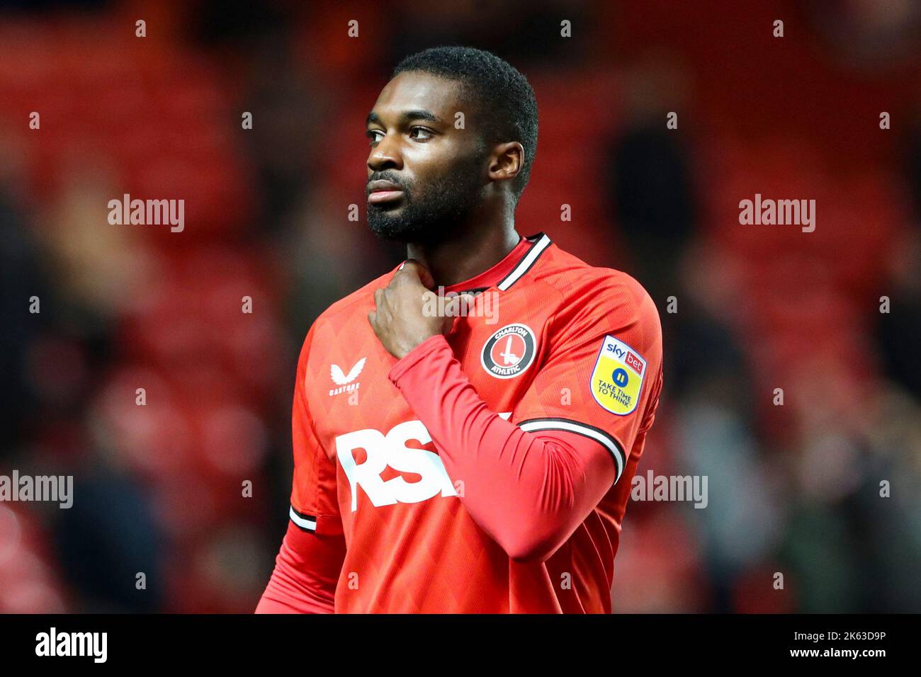 London, UK. 11th October 2022. Mandela Egbo of Charlton Athletic during the Sky Bet League 1 match between Charlton Athletic and Exeter City at The Valley, London on Tuesday 11th October 2022. (Credit: Tom West | MI News) Credit: MI News & Sport /Alamy Live News Stock Photo