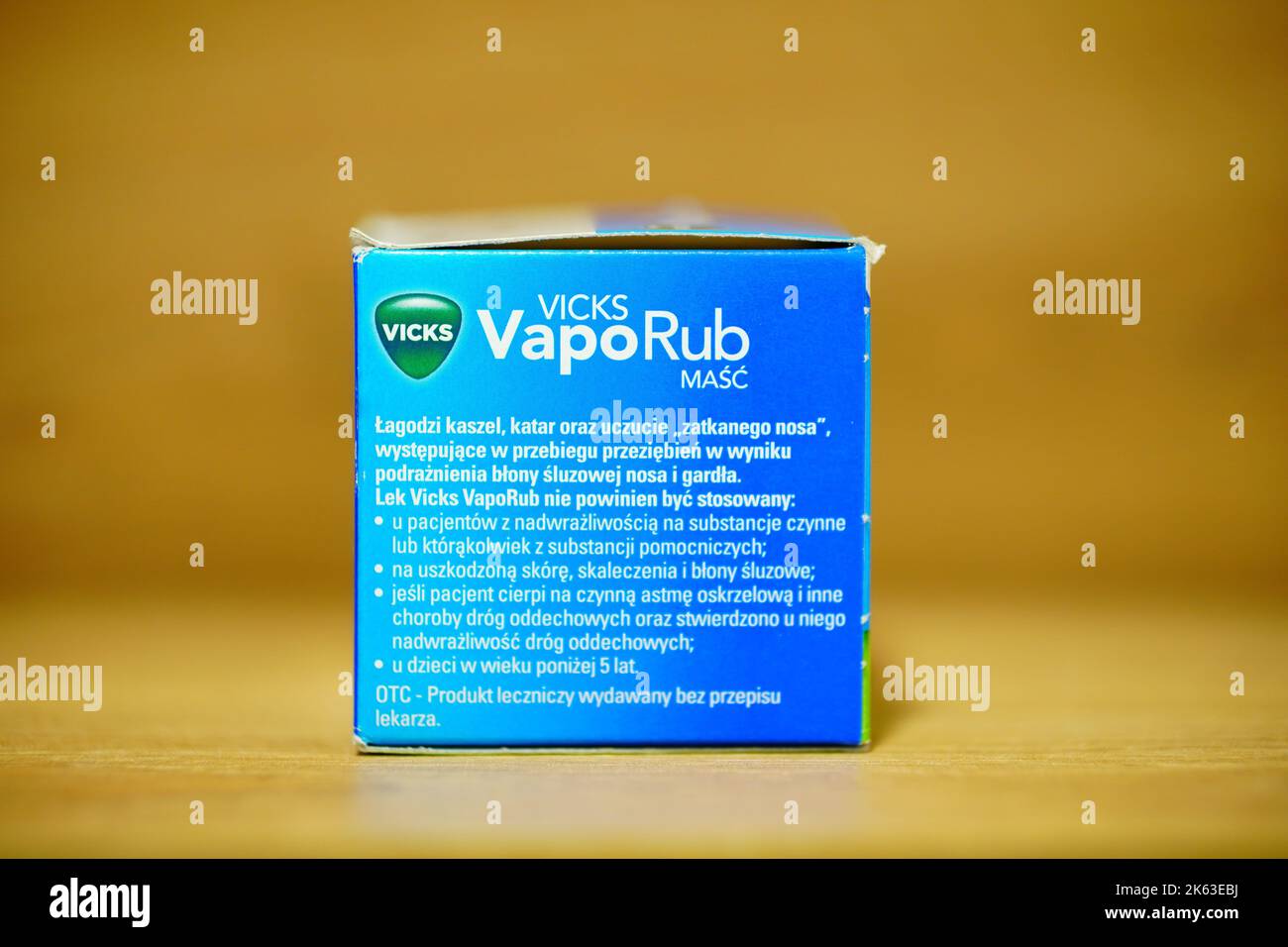 A closeup of the Vicks VapoRub ointment for cold relief in a box Stock Photo