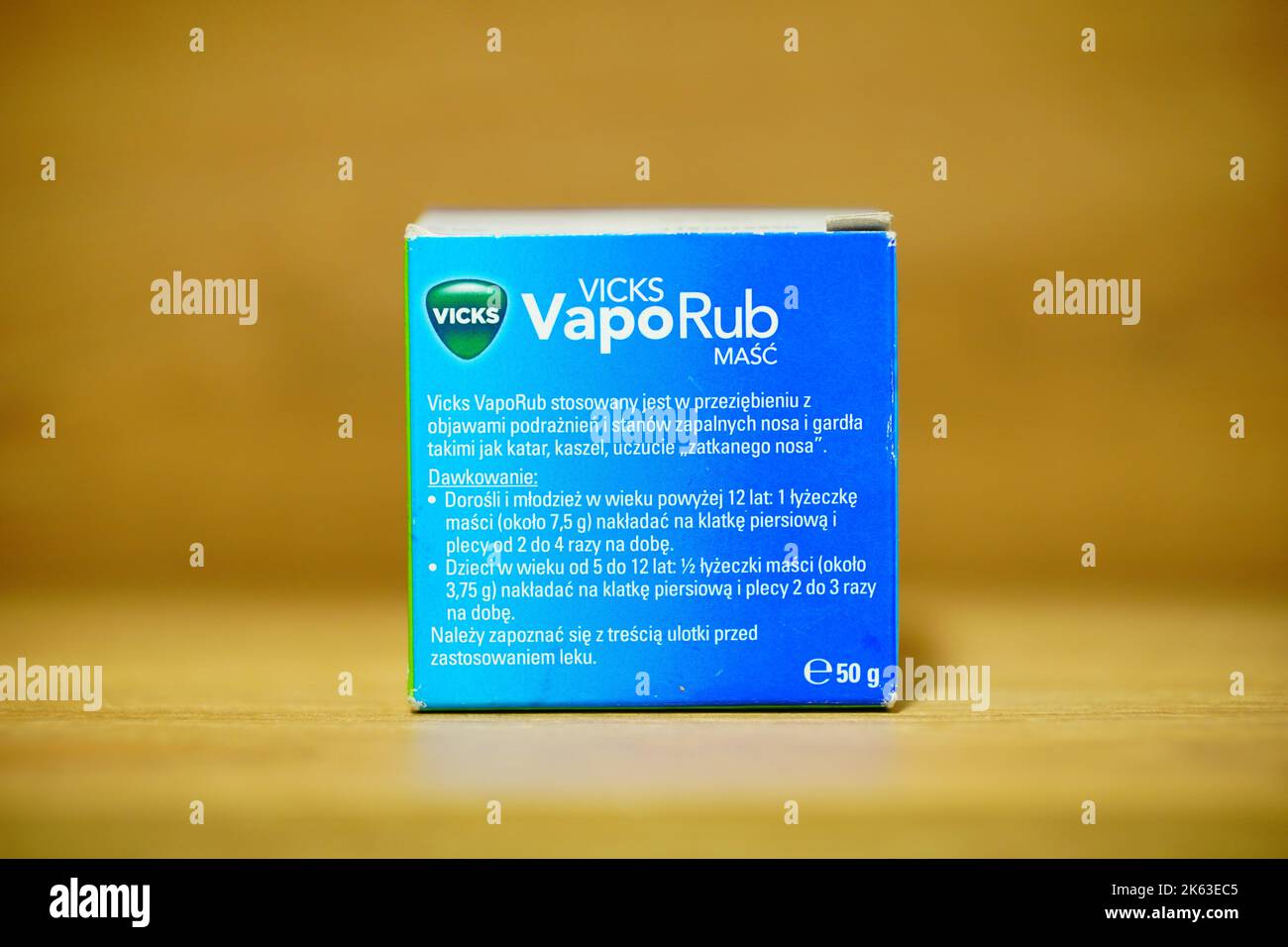 A closeup of the Vicks VapoRub ointment for cold relief in a box Stock Photo