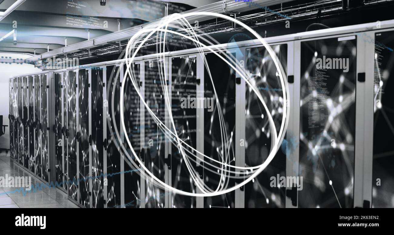 Processing Server Image Composition of white shapes and data processing over server room Stock ...