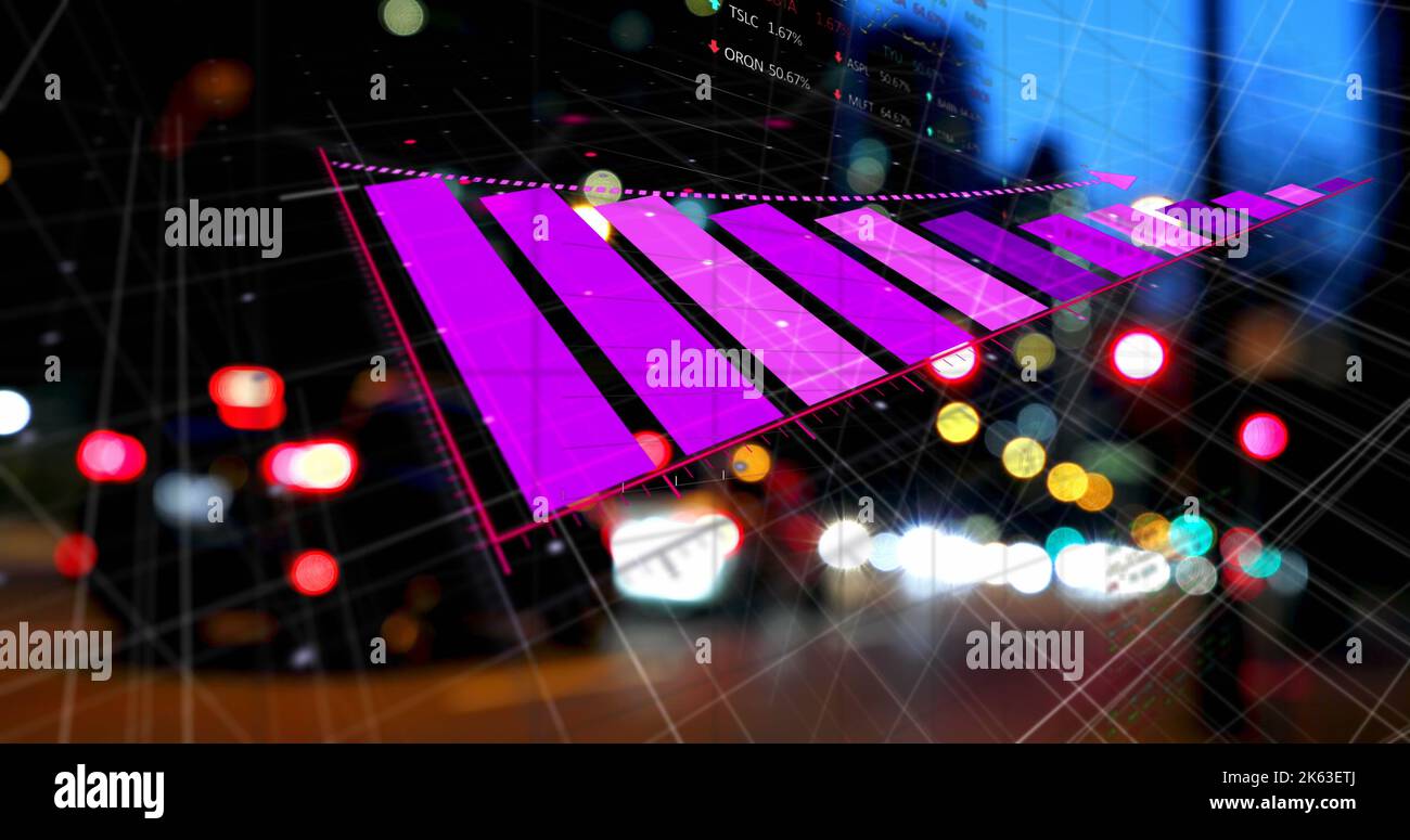 Image of graph and data processing over cityscape Stock Photo