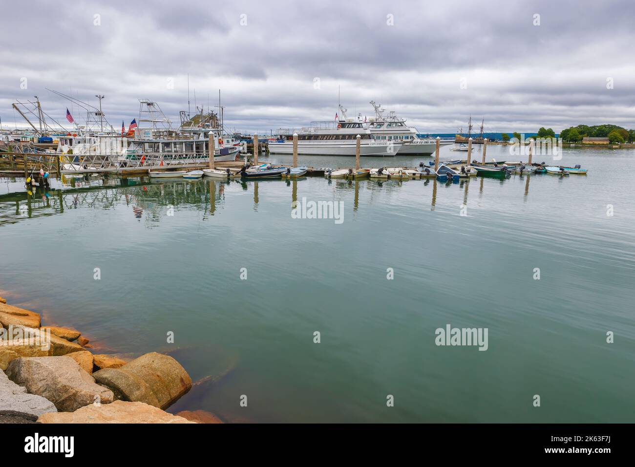 Plymouth, Massachusetts, USA - September 12, 2022:  View of Plymouth Harbor on Cape Bay. Stock Photo