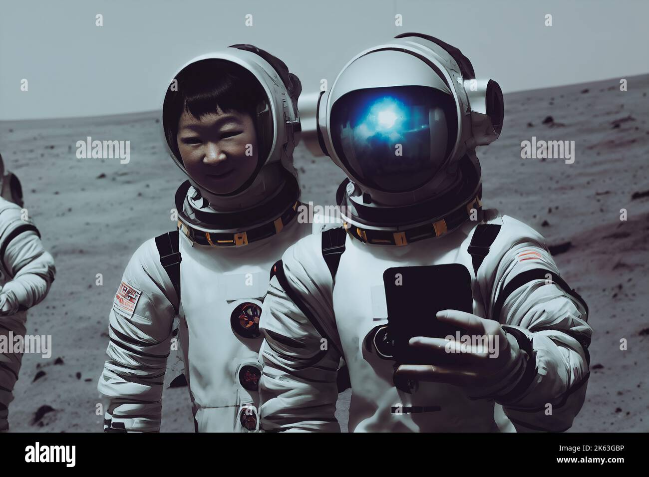 China's first manned mission to the moon. Group selfie of chinese