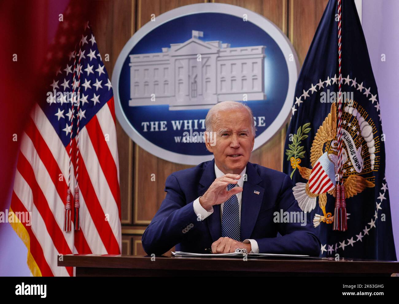 President Joe Biden addresses a virtual audience attending the Summit ...