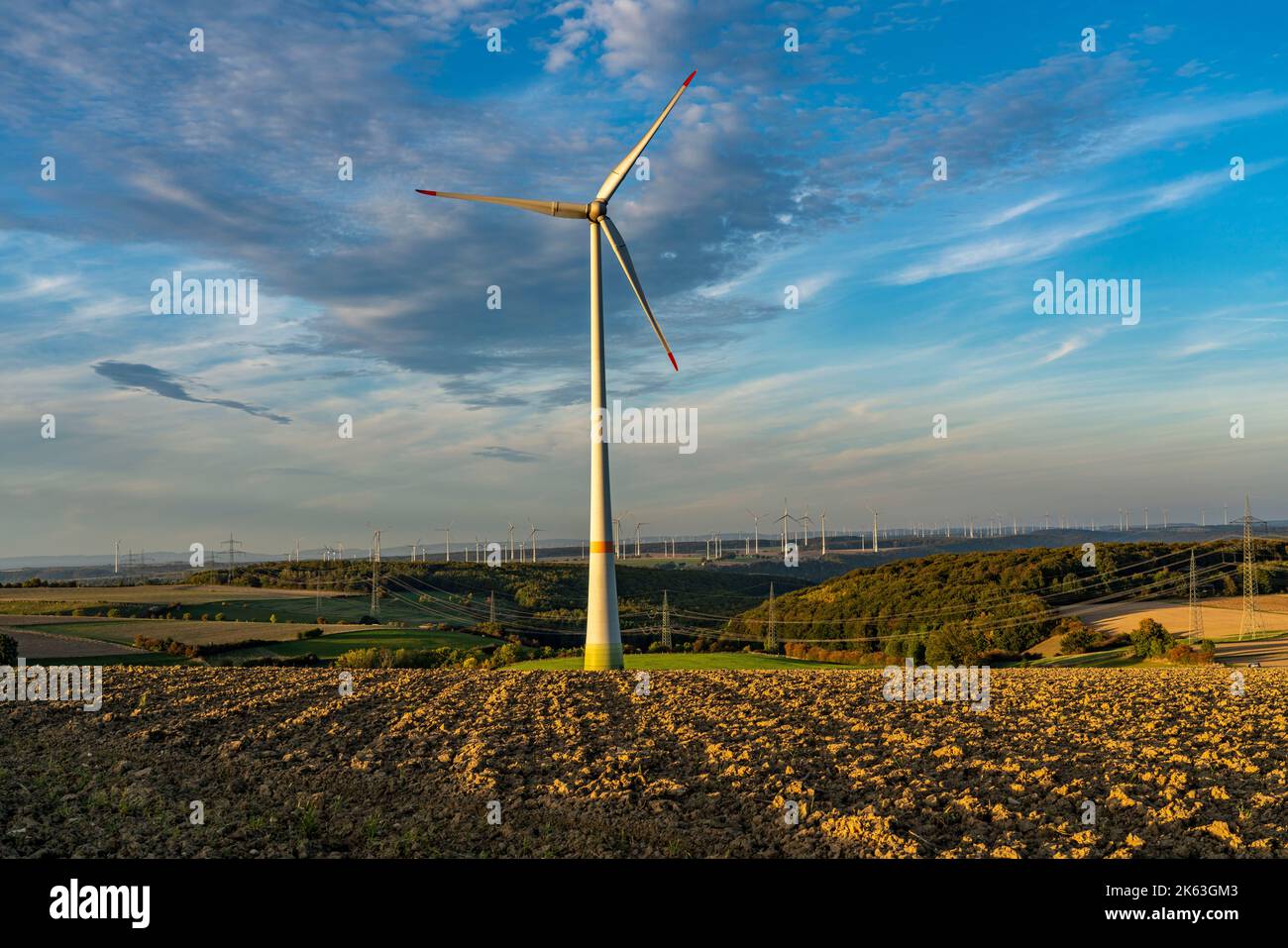 Wind farm near Bad Wünnenberg, Ostwestfalen Lippe, NRW, Germany, Stock Photo